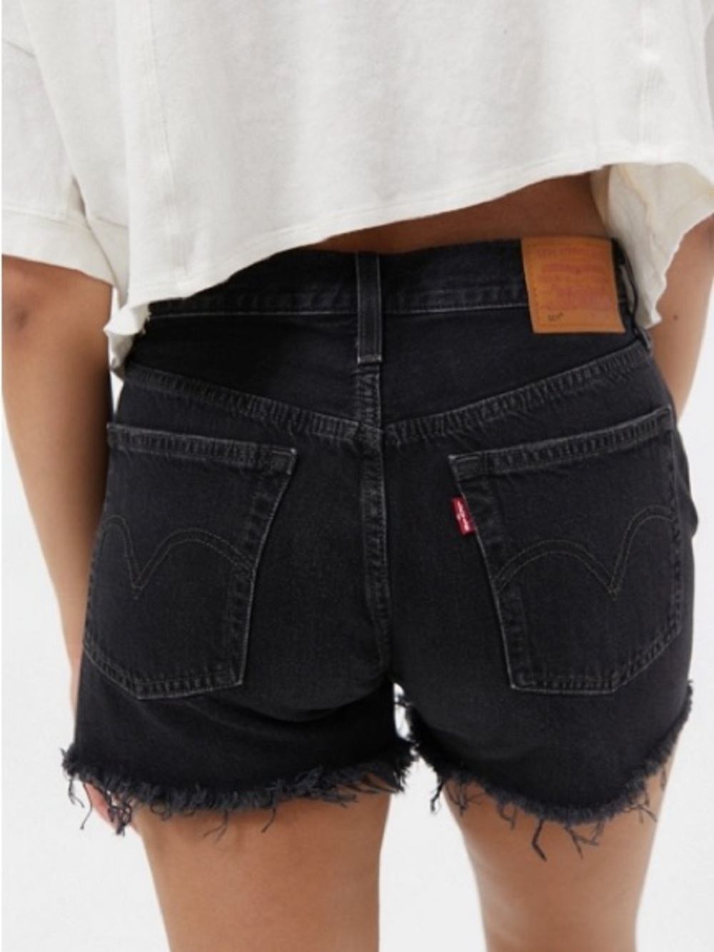 Levi's 501 Black Denim Cutoff Jean Shorts with Frayed Hem